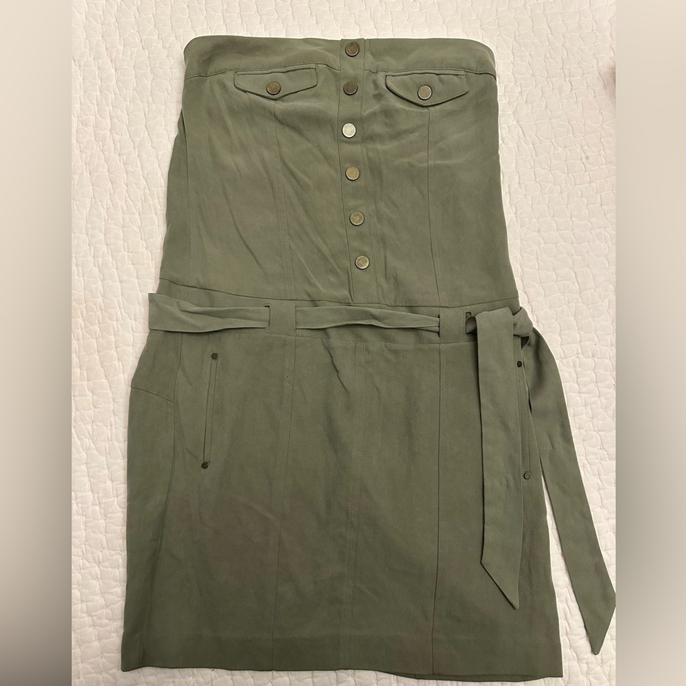 Bebe Khaki Button-Front strapless dress